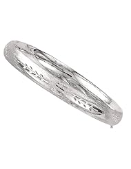 8" 14K White Gold 6.0mm (1/4") Flourentine Round Domed Classic Bangle Bracelet w/ Clasp