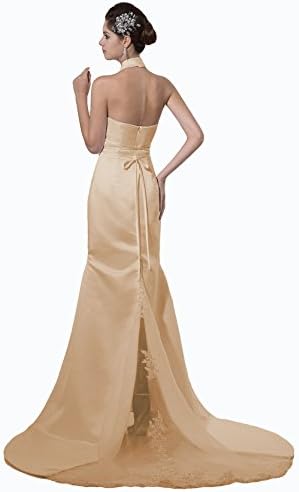 Bridalization Women's Mermaid Halter Court Wedding Dress Size 10 US Champagne