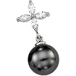 14K White Gold Tahitian Cultured Near Round Dark Grey "A" Quality Pearl and Diamond Pendant