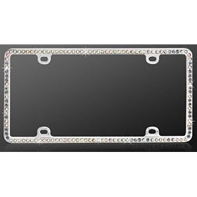 Buy Chrome Metal Car License Plate Frame with Single Row Multicolor Crystals now!