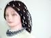 Sn57, Hand Crocheted Black Gimp Large Snood Trimmed with Ivory Pearls for Women in Combination with Onyx Graduated Black Pearl Necklace and Matching Earrings on Clips