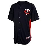 MLB Mens Minnesota Twins Cool Base Navy/Scarlet Short Sleeve Authentic Button Front Batting Practice Jersey By Majestic (Navy/Scarlet, XX-Large)