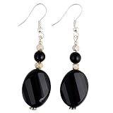 Handmade Black Agate & Faceted Silver Beaded Earrings