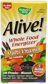 Alive!, Whole Food Energizer, Multi-Vitamin, No Iron Added, 90 Tablets by Nature's Way