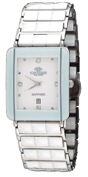 Oniss #ON318-M Men's Classic Silver Trim Rectangular White Ceramic Watch