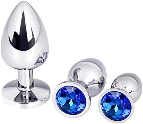 Shenzhong Anal Toys Deluxe Steel Fetish Jewelry For Beginners Butt Plug 3PCS With Wirst Strap (blue)