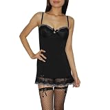 Womens Lingerie: Marilyn Monroe Padded Underwired Bra Lace Babydoll Chemise Intimate Apparel - Black