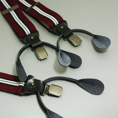 Classic Men's red Suspenders for work Y-Back White Brace Leather Adjustable for all sizes SP1027