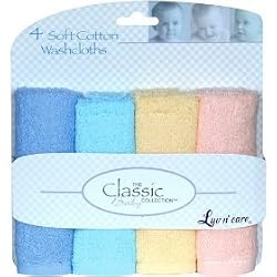 Soft Cotton Washcloths - 4 pk - Blue / Aqua / Yellow / Peach