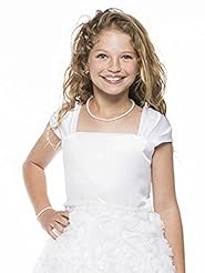 Girls Embroidered Puff Sleeves Satin Wedding Dress 