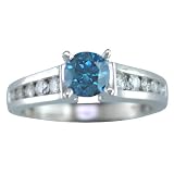 0.80 Ct. Round Cut Blue Diamond Engagement Ring With Accent Diamonds In 14k White Gold in SI Clarity, Available In Sizes 4, 5, 6, 7, 8, & 9.