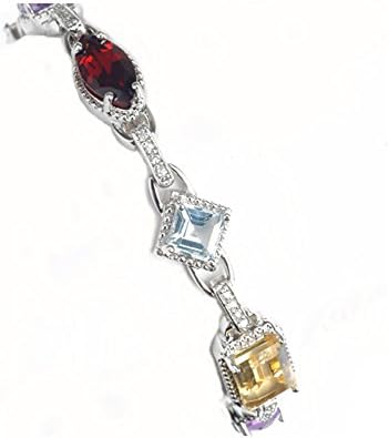 Sterling Silver 925 Multi Color Genuine Gemstone Womens Bracelet 7" - The Royal Gift