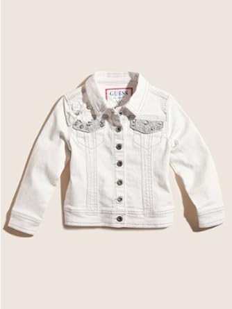 GUESS Kids Girls White Denim Jacket with Jewels