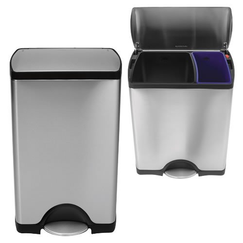 simplehuman Rectangular Step Recycler, Fingerprint-Proof Brushed Stainless Steel, 46-Liter /12-Gallon