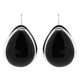 Sterling Silver Large Onyx Inlay Teardrop Earrings by