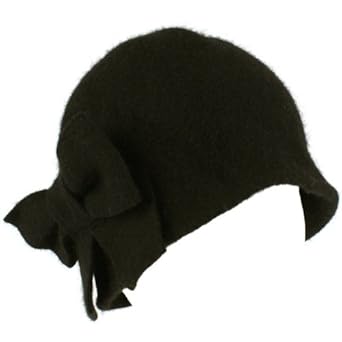 100% Wool Winter Cloche Crushable Foldable Bucket Big Bow Church Hat Cap Black