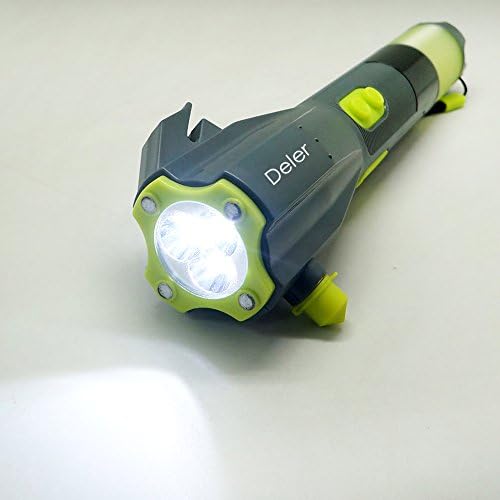 Deler® Versatile Emergency Handheld Flashlight Rechargeable Hand Cranking Flashlight with Urgent Cell Phone USB Charger Seat Belt Cutter Window Breaker Red Signal Light