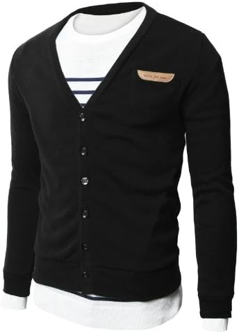 H2H Mens Basic Cardigan with Point Leather