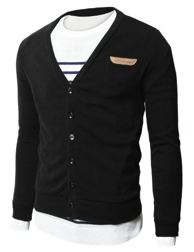 H2H Mens Basic Cardigan with Point Leather