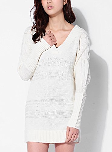 (ディーループ)D-LOOP 薄手 ケーブル Vネック ドルマン ニット チュニック ワンピース 長袖 トップス ざっくり レディース 春 夏 108151