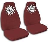 Burgundy ying and yang seat covers, for a 2005 Toyota Camry. Side airbag friendly.