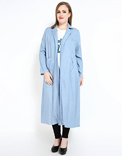 Really Love Women's Long Sleeve Plus Size Lapel Collar Duster Cardigans Denim Jacket (US18W, light denim 1691)