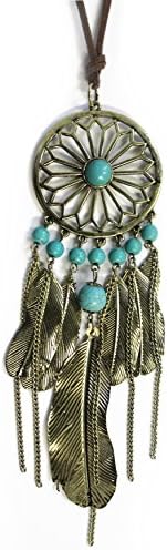 KONNOO Antique Dream Catcher Leather Necklace with Turquoise Elements