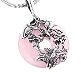 Sterling Silver ROSE Quartz FAIRY Hummingbird Pendant