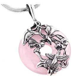 Sterling Silver ROSE Quartz FAIRY Hummingbird Pendant by Silver Insanity