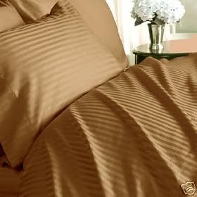 7PC California King Brown Stripe 1200 Thread Count Egyptian Cotton Set - Includes Sheet Set & Duvet Set