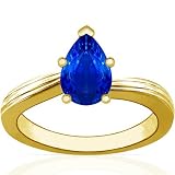 18K Yellow Gold Pear Cut Blue Sapphire Solitaire Ring
