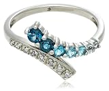10k White Gold Blue Topaz and Diamond Journey Ring, Size 7