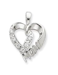 Sterling Silver Cz Heart Mom Pendant