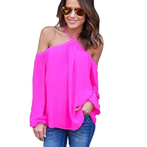 Sunward(TM)Women Fashion Irregular Strapless Chiffon Tops (XLarge, Hot Pink)
