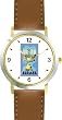 Israel Poster - Menorrah Judaica Jewish Theme - WATCHBUDDY&reg; DELUXE TWO-TONE THEME WATCH - Arabic Numbers - Brown Leather Strap-Size-Large ( Men's Size or Jumbo Women's Size )