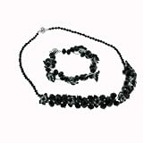 Black Flower Bead Necklace and Bracelet - 18 Necklace - 8 Bracelet - with Magnetic Clasp