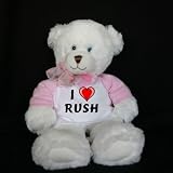 Plush White Teddy Bear (Dena) toy with I Love Rush