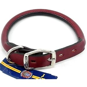 Hamilton Rolled Leather Dog Collar, Burgundy, 18" x 1/2"