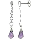10k White Gold Graduated Circle Cut Outs and Amethyst Earrings, w  0.05 Carat Brilliant Cut...