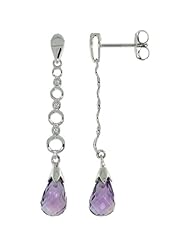 10k White Gold Graduated Circle Cut Outs & Amethyst Earrings, w/ 0.05 Carat Brilliant Cut Diamonds, 1 9/16 in. (40mm) tall
