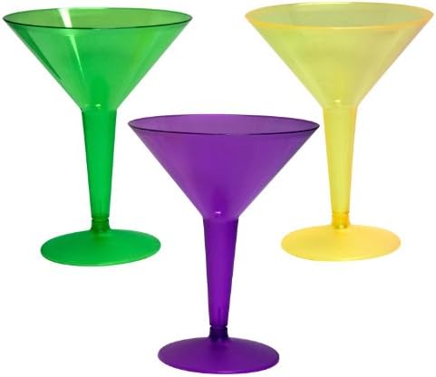 Hard Plastic 8-Ounce 2-Piece Martini Glasses, Mardi Gras Mix, 12-Count