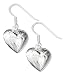 Sterling Silver Etched Puffed Heart Earrings on French Wires.