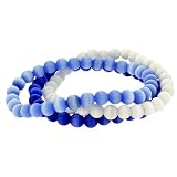 Blue,White Cats Eye Stone 6mm Bead Stretch Bracelet Set