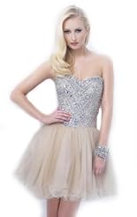 Knee Length Short Chiffon/Taffeta/Tulle Lace Crystal Crystals Applique Beaded  Dress