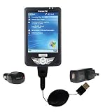Retractable USB Hot Sync Compact Kit with Car & Wall Charger for the Mio Technology 336BT - Gomadic Brand w/ TipExchange Technology