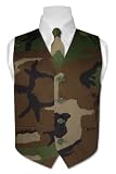 BOY's ARMY Dark Green Camouflage Dress Vest NeckTie Set for Suit or Tuxedo