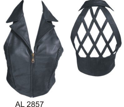 Ladies Lambskin Leather Halter Top / Vest W/Braid & Collar On Sale