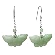 Natural Grade A Jadeite Jade Springtime Butterfly Dangling Earrings in Platinum Over Sterling Silver