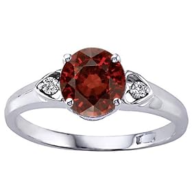 1.39 cts Genuine Round Garnet and Diamond Engagement Ring - 14kt White or... by Finejewelers