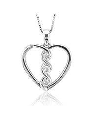 14k White Gold Heart 3 Stone Diamond Pendant Necklace (GH, I1-I2, 0.15 carat)